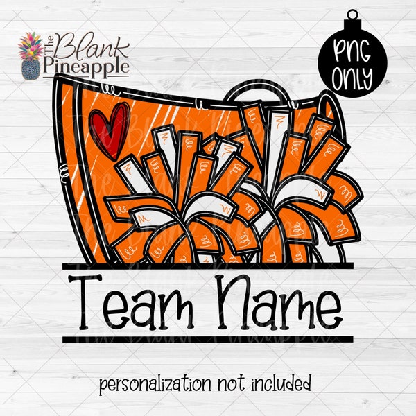 Cheer Design Png, Cheer Megaphone and Pom Poms in Orange Png, ADD YOUR OWN Name, Cheer Sublimation Png, Cheerleading shirt design