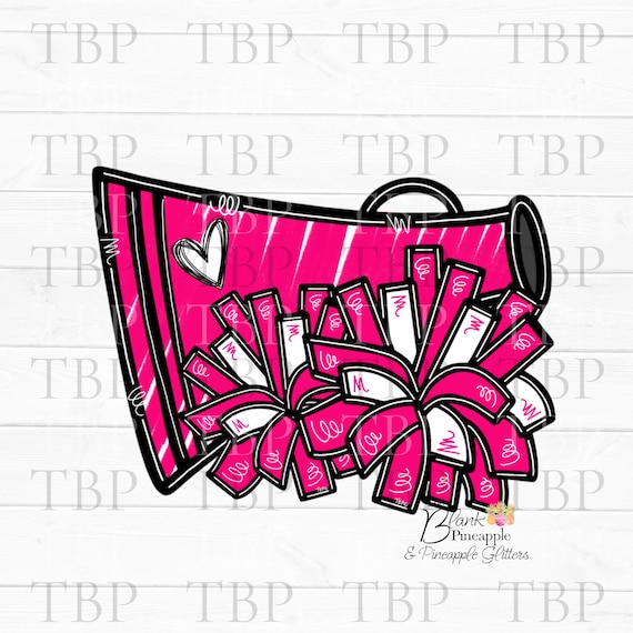 Cheer Design PNG Cheer Megaphone and Pom Poms in Pink Cheer - Etsy