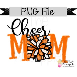 Cheer Design PNG, Cheer Mom Orange and White  PNG 300dpi Clipart Sublimation Download Design
