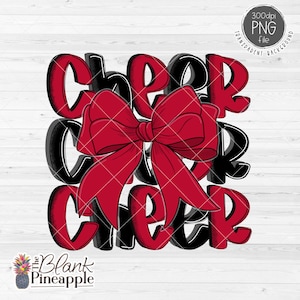 Cheer Design PNG, Cheer with Bow in Red and Black PNG, Cheer Sublimation Png, Cheerleading Bow Png, 300dpi RGB