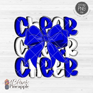 Cheer Design PNG, Jubeln mit Schleife in Blau und Weiß PNG, Cheer Sublimation Png, Cheerleader Schleife Png, 300 dpi RGB