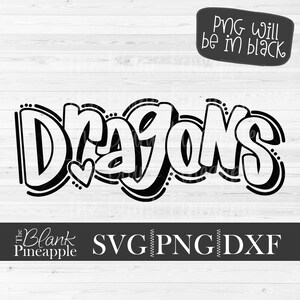 Dragons Mascot Cutting File SVG, Dragons shirt design. Team mascot design. The Blank Pineapple.