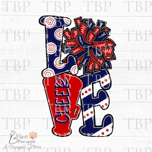 Cheer Design  PNG LOVE Cheer Navy and Red PNG 300dpi Clipart Sublimation Download Design