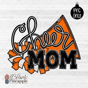 Cheer Design PNG, Cheer Mom with Megaphone and Pom Poms in Orange PNG, Cheerleading sublimation design