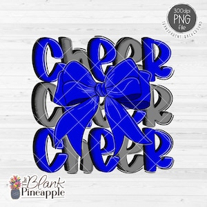 Cheer Design PNG, Cheer with Bow in Blue and Grey PNG, Cheer Sublimation Png, Cheerleading Bow Png, 300dpi RGB