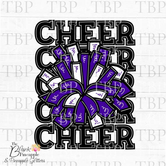 Cheer Design PNG, Cheer Pom Poms in Black and Purple PNG, Cheerleading Sublimation Design, Cheerleading png, 300dpi resolution