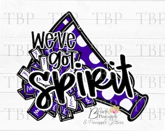 Cheer Design PNG, Cheerleading We've got Spirit Megaphone and Pom Poms in Purple PNG 300 dpi clipart sublimatie downloadontwerp