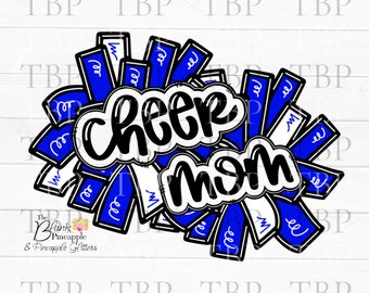 Cheer Design Cheer Mom Pom Poms in Blue PNG Clipart Sublimation Download Design, Cheerleading Design, Cheerleading PNG