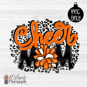 Cheer Design PNG, Cheer Mom Orange with Leopard Background, Cheer Mom Sublimation design, Cheerleading PNG