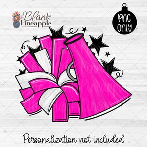 Cheerleading Design PNG, Cheer Megaphone and Pom Pom in Pink PNG, Cheerleading Sublimation Png, Cheer shirt design 300dpi