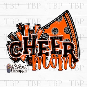 Cheer Design PNG, Cheer Mom Orange Pom Pom and Megaphone PNG, Cheerleading Sublimation Design, Cheerleading png