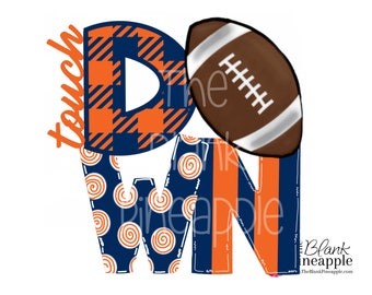 Football Design PNG,  Touch DOWN Football Design Navy and Orange Plaid PNG 300dpi Football shirt design