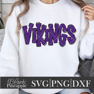 Vikings SVG Cut File, Vikings Mascot SVG, Dxf, and png Digital Download, Mascot name shirt design. Team name design. Hand Lettered