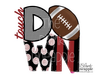 Diseño de fútbol Touch DOWN Crimson & Houndstooth PNG 300dpi Descarga lista para sublimación Descarga o impresión Diseño de sublimación de vinilo