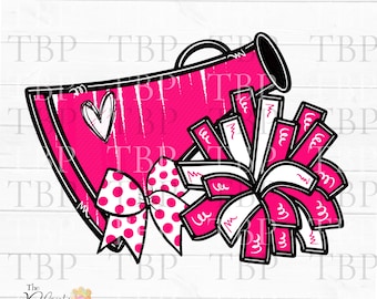 Diseño de porristas PNG Megáfono de porristas y pompones con lazo en rosa PNG 300dpi Clipart Sublimación Descargar diseño