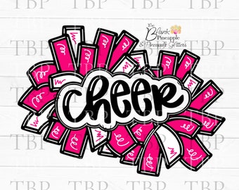 Cheer Design PNG, Cheer Pom Poms in Pink PNG, Cheer sublimation design, cheerleading png, cheer shirt design