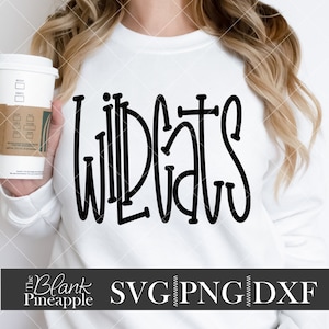Wildkatzen SVG Schnittdatei, Wildkatzen Maskottchen SVG, Dxf und Png Digital Download, Maskottchen Name Shirt Design. Team-Namen-Design. Handgeschrieben