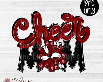 Cheer Design PNG, Cheer Mom Maroon with Pom Pom, Cheer Mom Sublimation design, Cheerleading PNG