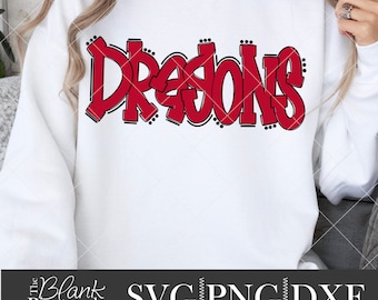Dragons SVG Cut File, Dragons Mascot SVG, Dxf, and png Digital Download, Mascot name shirt design. Team name design. Hand Lettered