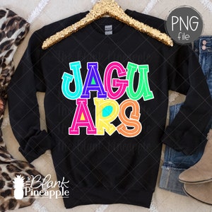 Jaguars Mascot PNG, Colorful Jaguars Mascot design outlined in white, Jaguars mascot shirt png. PNG design for Dtg, Dtf, and Sublimation