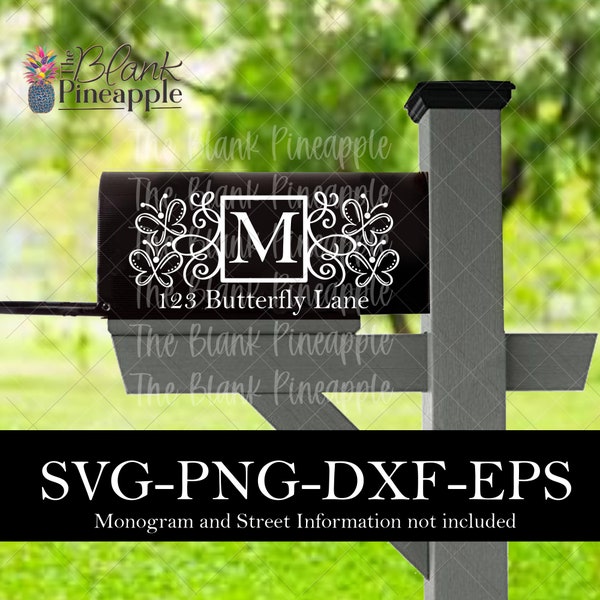 Mailbox SVG Cut File, Butterfly Square Monogram Mailbox SVG, Cut file for Mailbox Decoration, Decorative Monogram Mailbox SVG