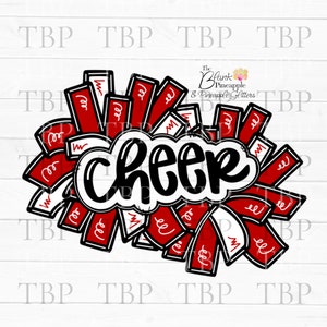 Cheer Design Cheer Pom Poms in Red PNG Clipart Sublimation Download Design, Cheerleading Design, Cheerleading PNG