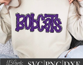 Archivo SVG de corte de los Bobcats, descarga digital de la mascota de los Bobcats en SVG, Dxf y PNG, diseño de camiseta con el nombre de la mascota, diseño del nombre del equipo, letras escritas a mano