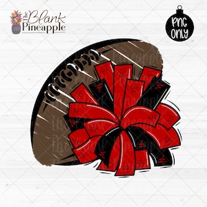Cheer Design PNG, Cheer Pom Pom and Chalky Football in Red and Black Cheerleading sublimation design, Cheer shirt design