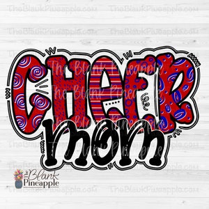 Cheer Design PNG, Doodle Cheer Mom in Red and Royal Blue PNG, Cheer Mom sublimation design, Cheer mom shirt design PNG, 300dpi