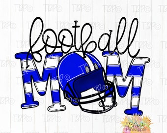 Football Design PNG, Football Mom with Helmet Striped Blue PNG 300dpi, Football sublimation design Football Mom design