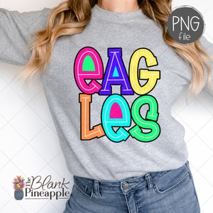 Eagles Mascot PNG, Colorful Eagles Mascot design outlined in black, Eagles team mascot shirt png. PNG design for Dtg, Dtf, and Sublimation