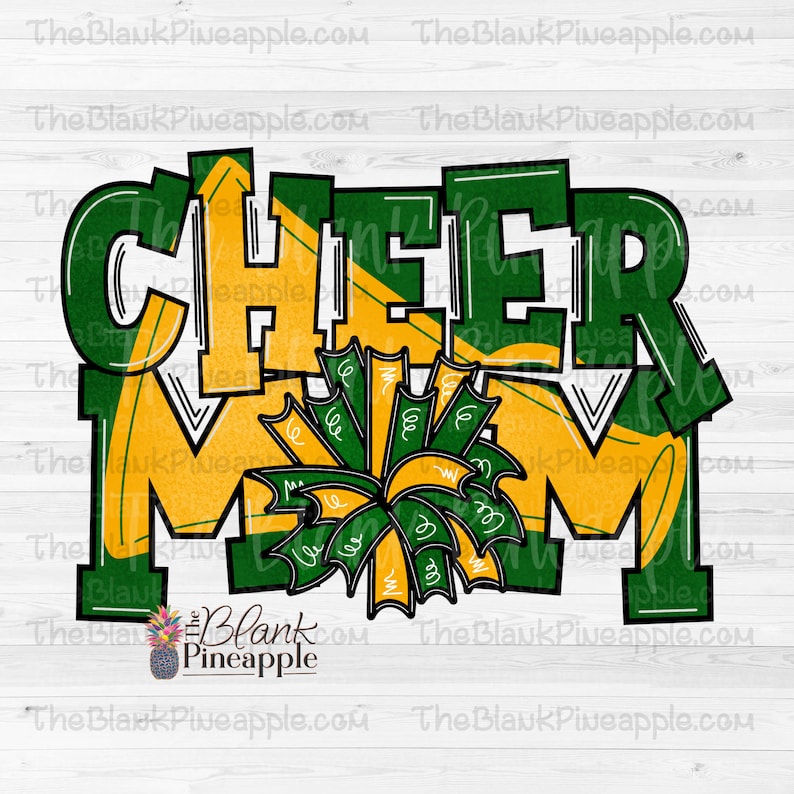 Yellow Cheer Pattern Cheer Design PNG, Chalky Cheer Mom Megaphone and Pom Pom in Greens and ...