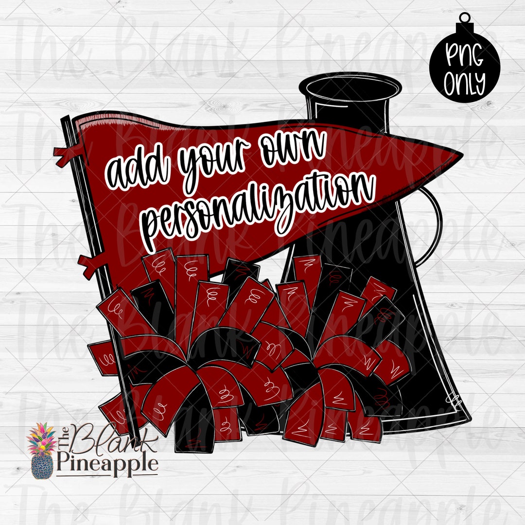 Cheer Design PNG, Cheer Megaphone and Pom Poms With Pennant in Maroon