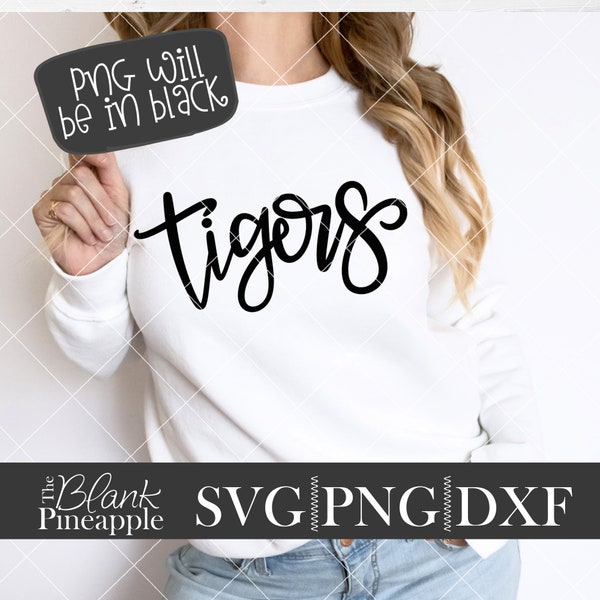 Tigers SVG Cut File, Tigers Mascot SVG, Dxf, and png Digital Download, Mascot name shirt design. Team name design. Hand Lettered
