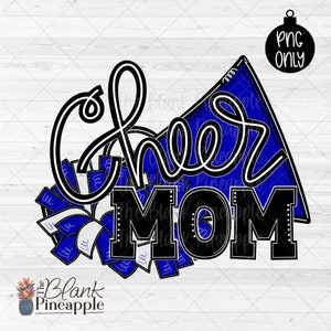 Cheer Design PNG, Cheer Mom with Megaphone and Pom Poms in Royal Blue PNG, Cheerleading sublimation design