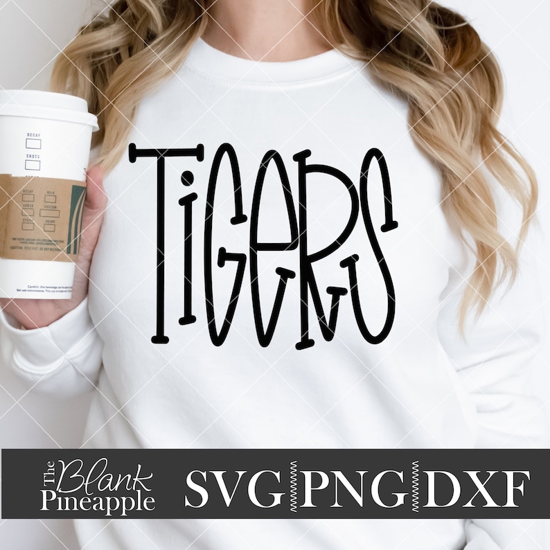 Tigers mascot svg cut file. Team name svg, dxf, and png. Team name shirt design. Sports shirt design. The Blank Pineapple