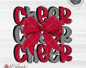 Cheer Design PNG, Cheer with Bow in Red and Grey PNG, Cheer Sublimation Png, Cheerleading Bow Png, 300dpi RGB