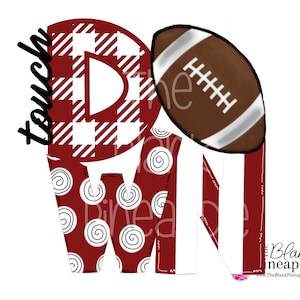 Football PNG Touch DOWN Football Design Crimson & White Buffalo Plaid PNG 300dpi