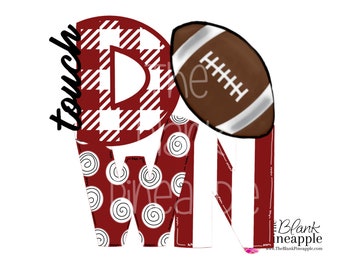 Football PNG Touch DOWN Football Design Crimson & White Buffalo Plaid PNG 300dpi
