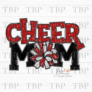 Cheer Design PNG, Cheer Mom zwarte folie en rode glitter met pompons PNG, Cheer-sublimatieontwerp, Cheerleadingontwerp, Cheer png
