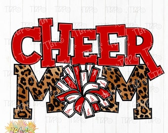 Cheer Design PNG Cheer Mom Leopard with Red and White Pom Poms PNG, Cheer sublimation design PNG, Cheerleading design, Cheer sublimation
