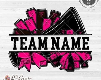 Cheer Design PNG, Add Your Own Name Cheer Megaphone and Pom Poms in Pink and Black PNG, Cheer Sublimation PNG, Cheerleading design