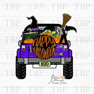 Halloween-vrachtwagen PNG 300 dpi Clip Art sublimatie downloadontwerp Halloween heks Jack o Lantern