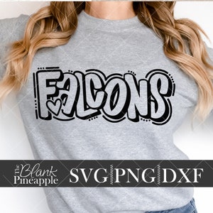 Falcons SVG Cut File, Falcons Mascot SVG, Dxf, and png Digital Download, Mascot name shirt design. Team name design. Hand Lettered