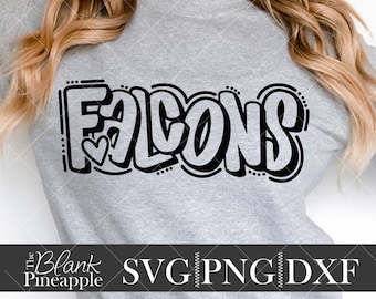 Falcons SVG Cut File, Falcons Mascot SVG, Dxf, and png Digital Download, Mascot name shirt design. Team name design. Hand Lettered