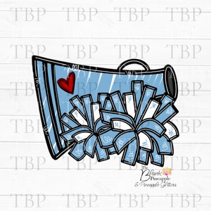 Cheer Design PNG, Cheer Megaphone and Pom Poms in Light Blue PNG, Cheerleading design, Cheer sublimation design png