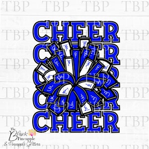 Cheer Design PNG, Cheer Pom Poms in Blue PNG Cheerleading design, Cheer sublimation design PNG
