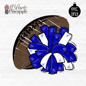 Cheer Design PNG, Cheer Pom Pom and Chalky Football in Blue, Cheerleading sublimation design, Cheer shirt design