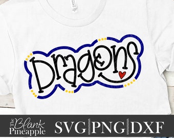 Dragons SVG Cut File, Dragons Mascot SVG, Dxf, and png Digital Download, Mascot name shirt design. Team name design. Hand Lettered