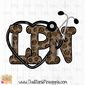 LPN Licensed Practical Nurse Stethoscope Leopard Pattern PNG 300dpi Clip Art Sublimation Download Design
